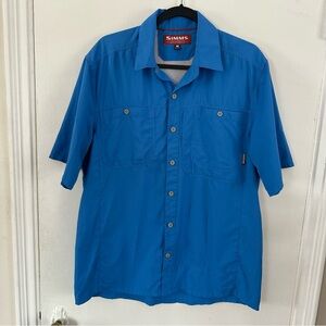 Simms Vented Fishing Shirt Blue Short Sleeve Mens Size Medium